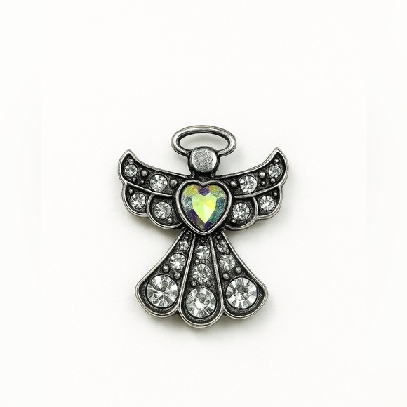 ⚜️ Vintage Silver Angel Brooch with Crystals 👼🏻💎 - Picture 1 of 6